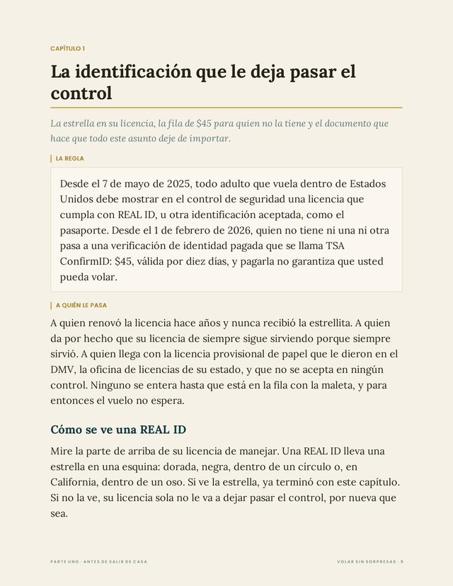 Página 9 de Volar sin sorpresas: el capítulo 1 tal como empieza.